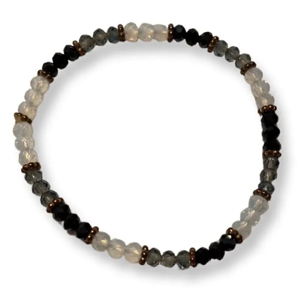 Sparkly Black Gray And White Crystal Stretch Bracelet